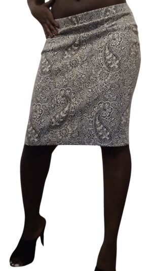 Light Grey Patterned Stretchy Midi Skirt